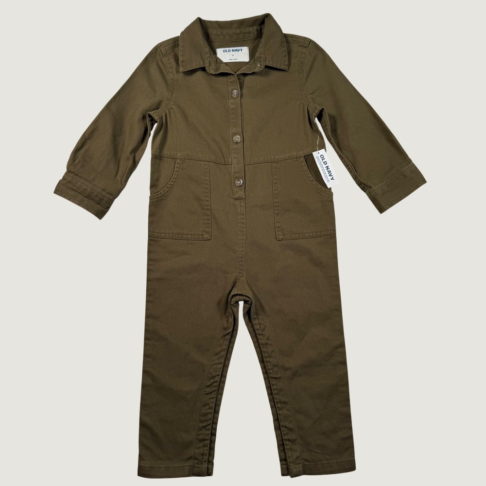 Old Navy Kids 2T Olive Green Utility Jumpsuit Long Sleeve Coveralls NWT
